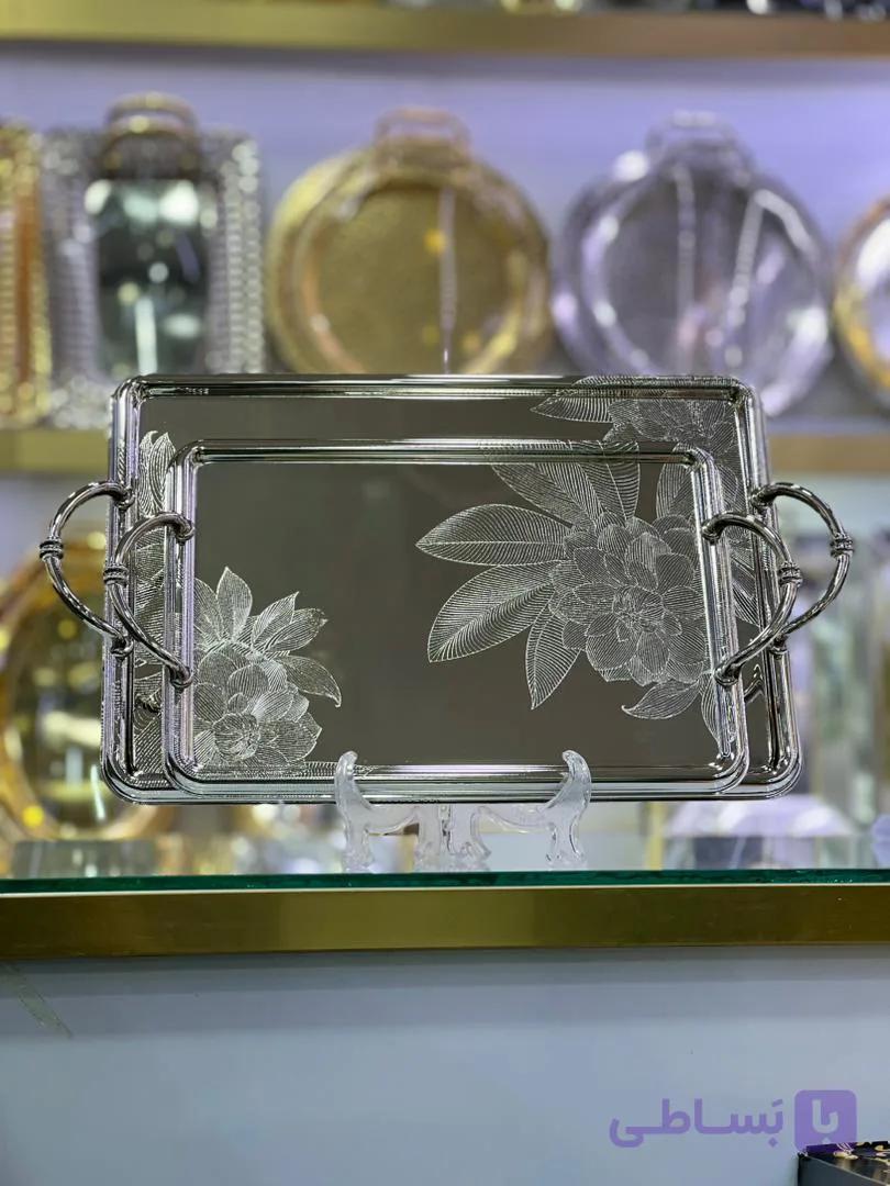 سینی پذیرایی چایی استیل دو‌تیکه ۱ میل طرح‌ لاکچری Zew Home مدل 103