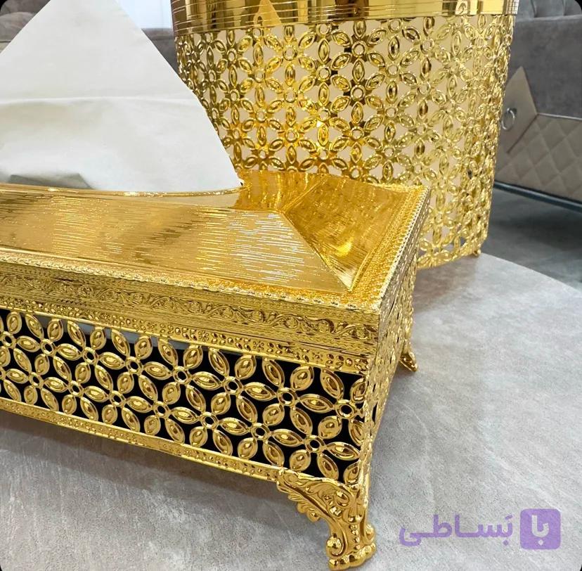 سطل و جادستمال کاغذی شیک و جدید عروس طلایی رنگ Gold