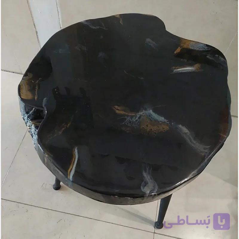 میز عسلی چوب رزین طرح سنگ مرمر ،براق و ضد خش