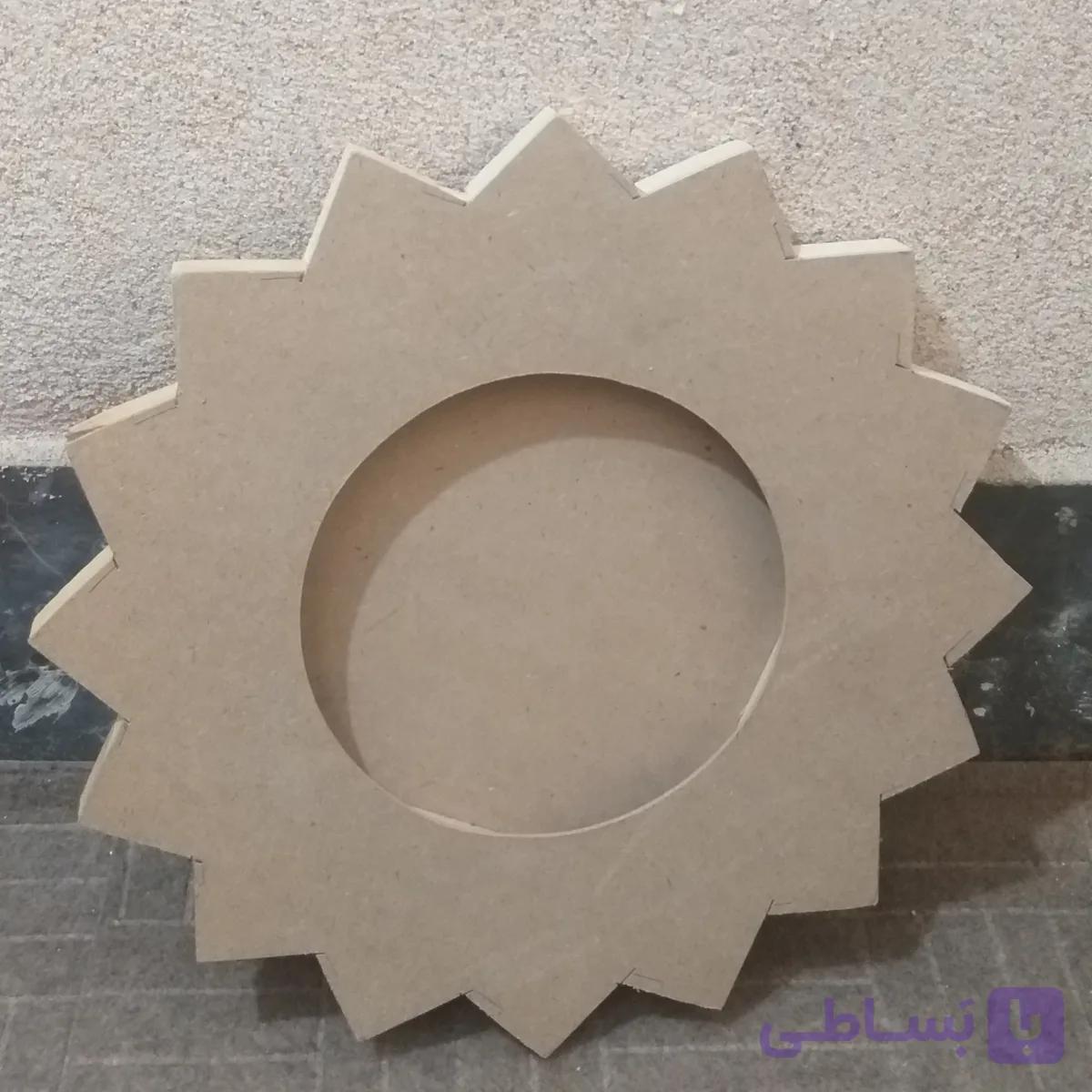 قاب چوبی خام مدل خورشیدی با پشتی سایز 1،آینه،ساعت،نقاشی،منبت،معرق، بیس خام
