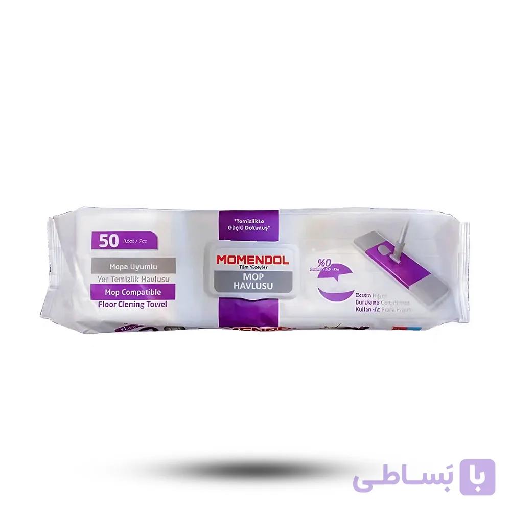 دستمال مرطوب تی کشی یکبار مصرف Momendol رایحه اسطوخودوس بسته 50 عددی
