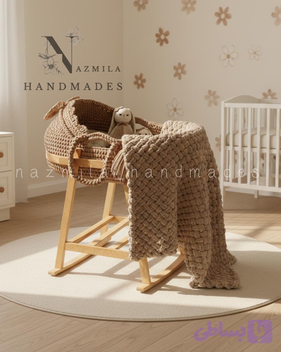 گهواره نوزاد مدل نیمه سایبان پاپیون دار با پتو (ست کامل)