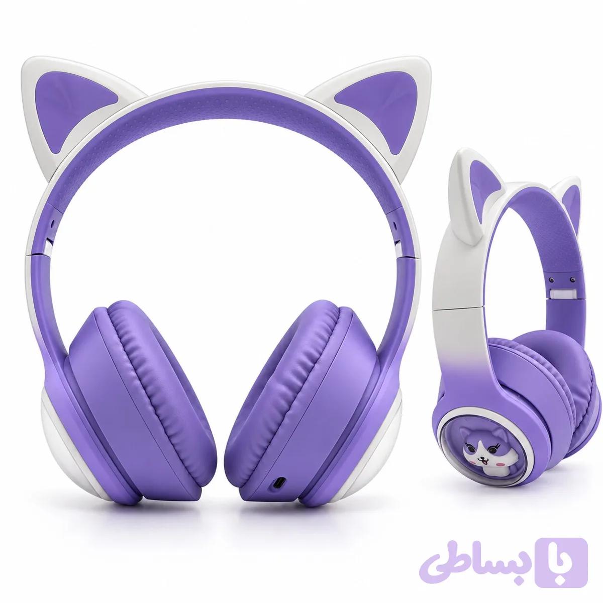 هدفون بلوتوثی طرح گربه مدل AKZ-02 با نور RGB و باتری 400 میلی‌آمپرساعت — تصویر 1