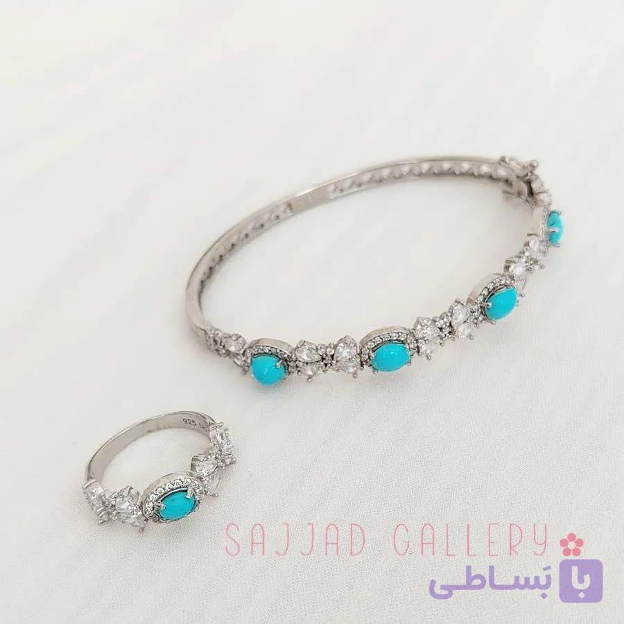 ست دستبند و انگشتر فیروزه زنانه — تصویر 1
