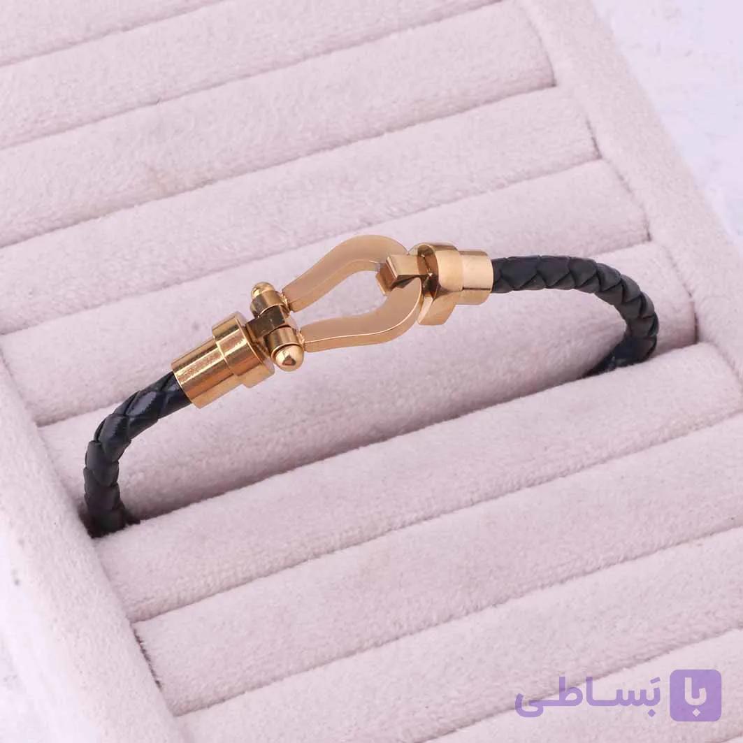 دستبند پلاک فرد (FRED) مردانه با بند چرمی و قفل مگنتی