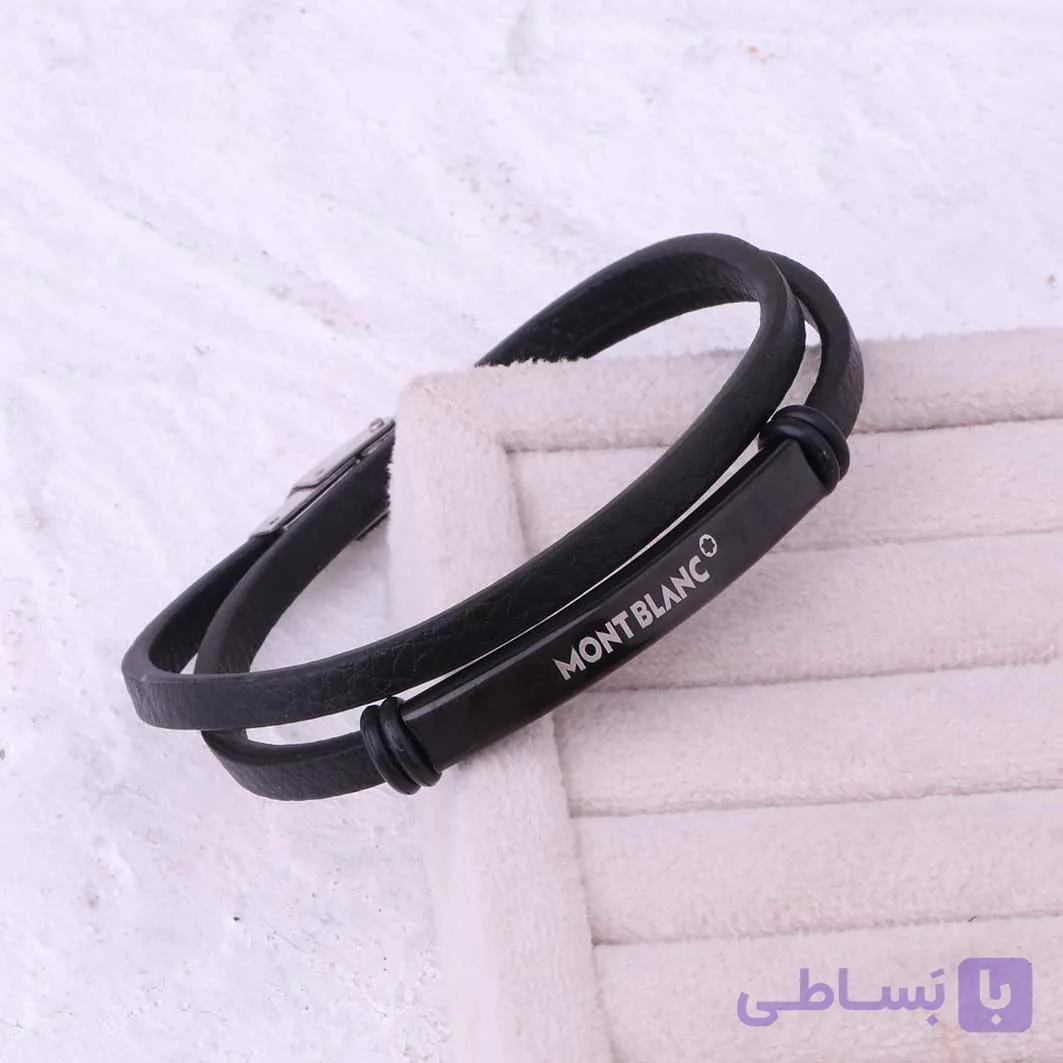 دستبند چرمی دو دور پلاک استیل MONT BLANC