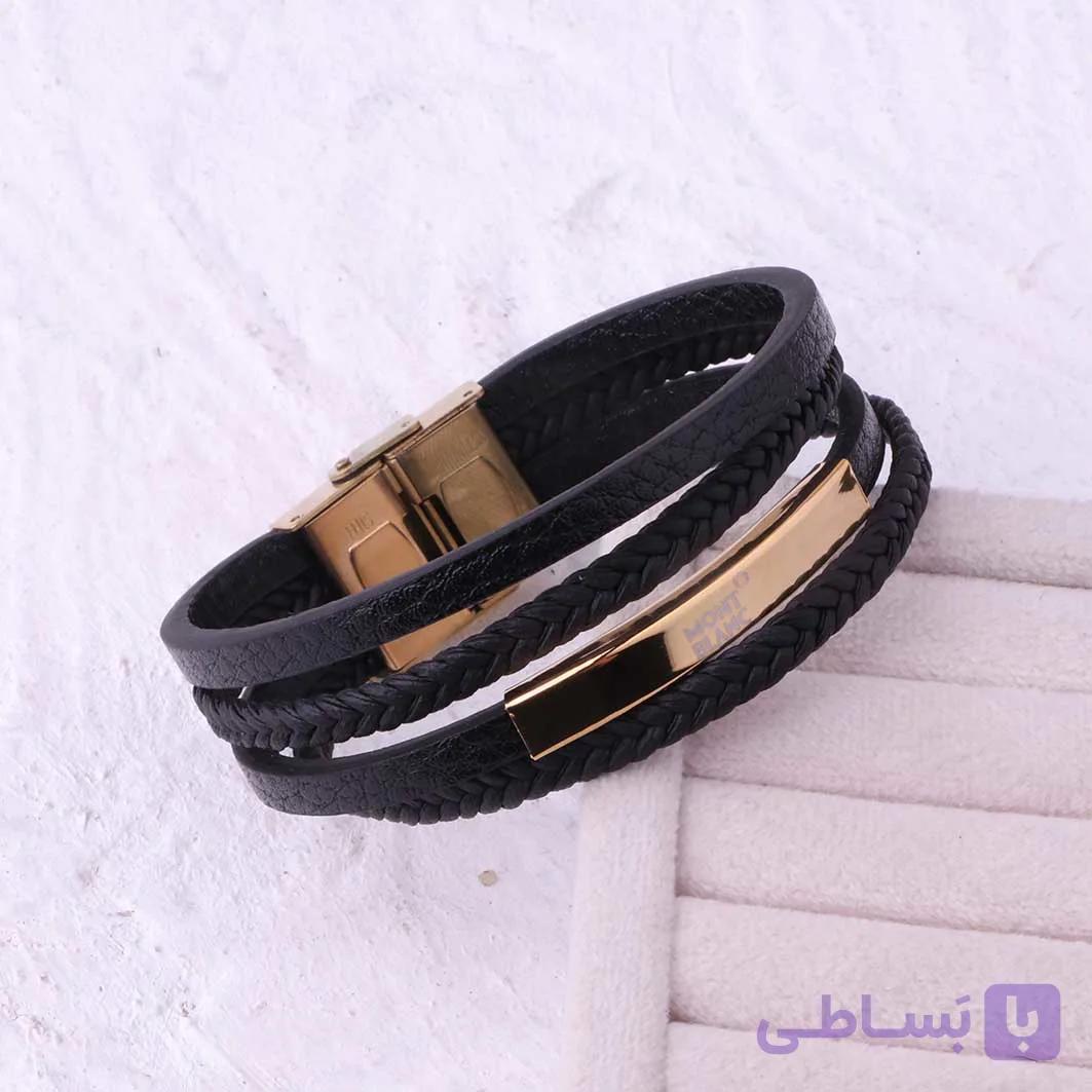 دستبند چرم پلاک دار مردانه 4 لاین MONT BLANC