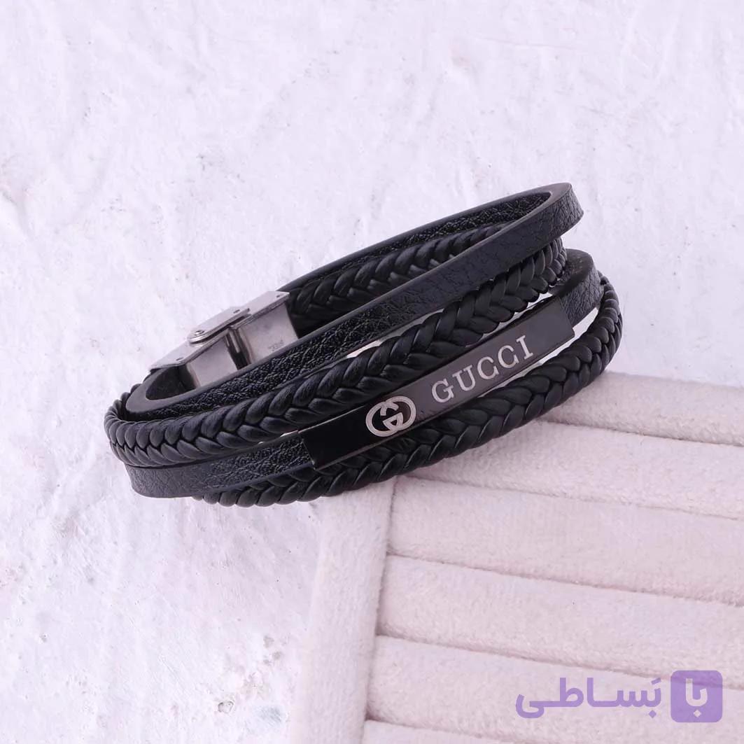 دستبند چرم پلاک دار4 لاین مردانه گوچی GUCCI