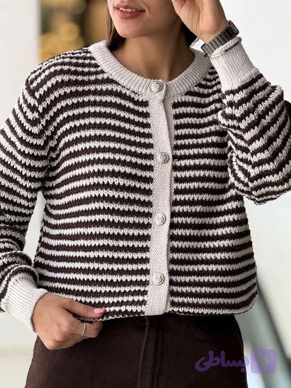 ژاکت راه راه قهوه ای کد ۱۰۰۱ — تصویر 1