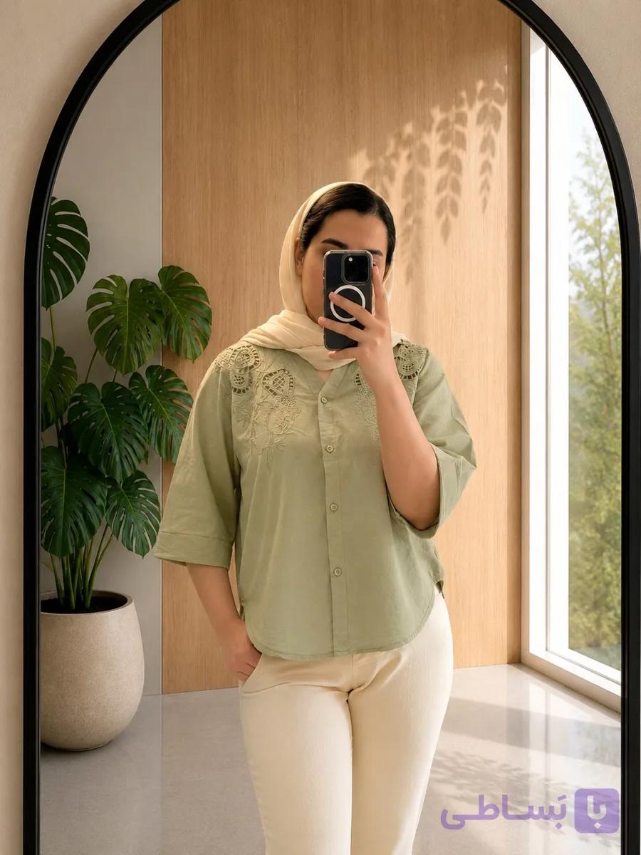 شومیز زنانه دانتل بالا لینن