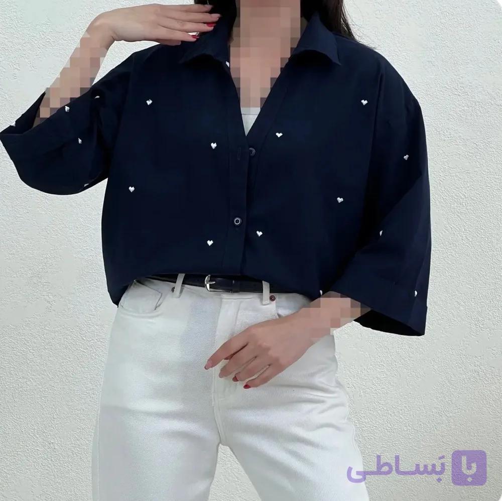 شومیز زنانه لینن با گلدوزی قلب