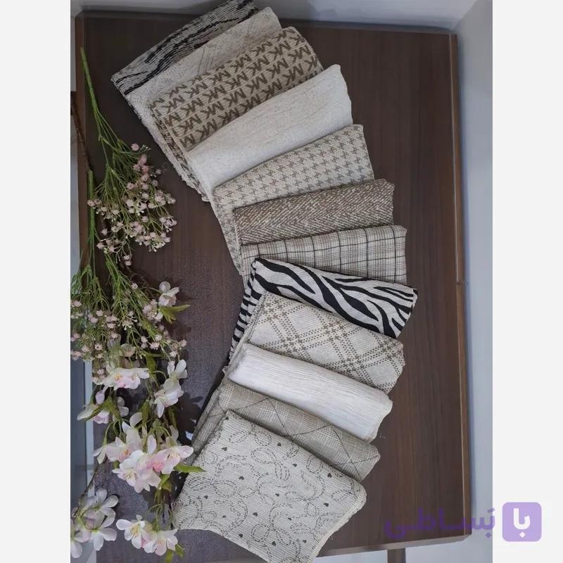 شال نخی برشکا گان دوزی شده کرم قهوه ای