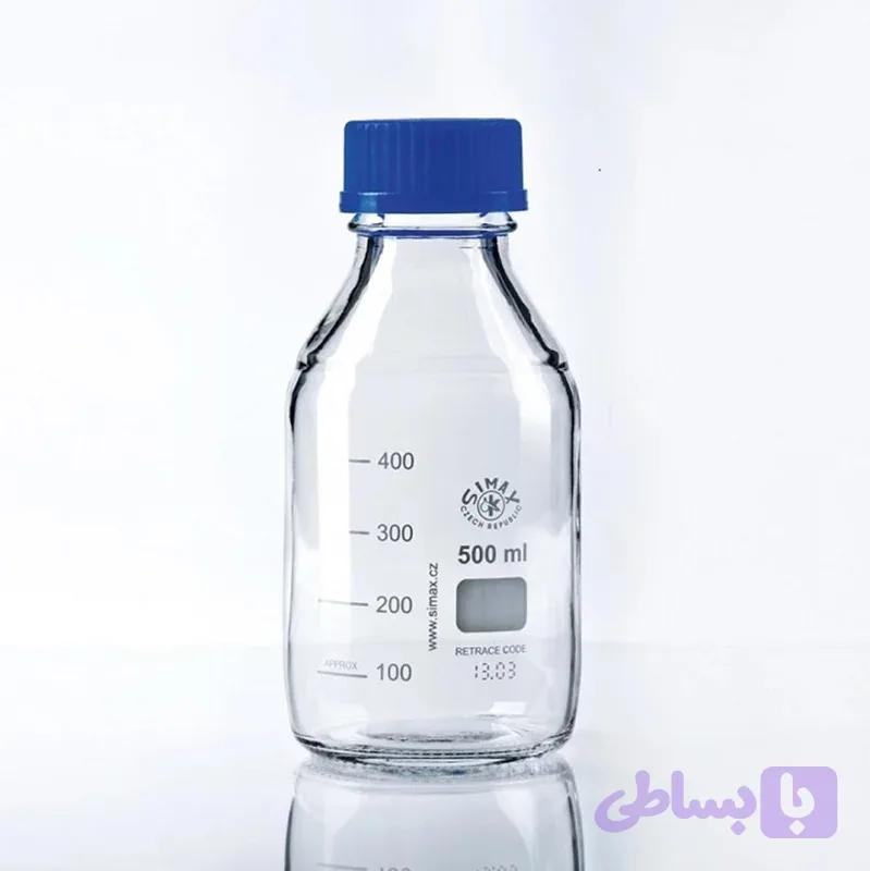 بطری شیشه ای درب آبی 500ml قابل اتوکلاو زیماکس