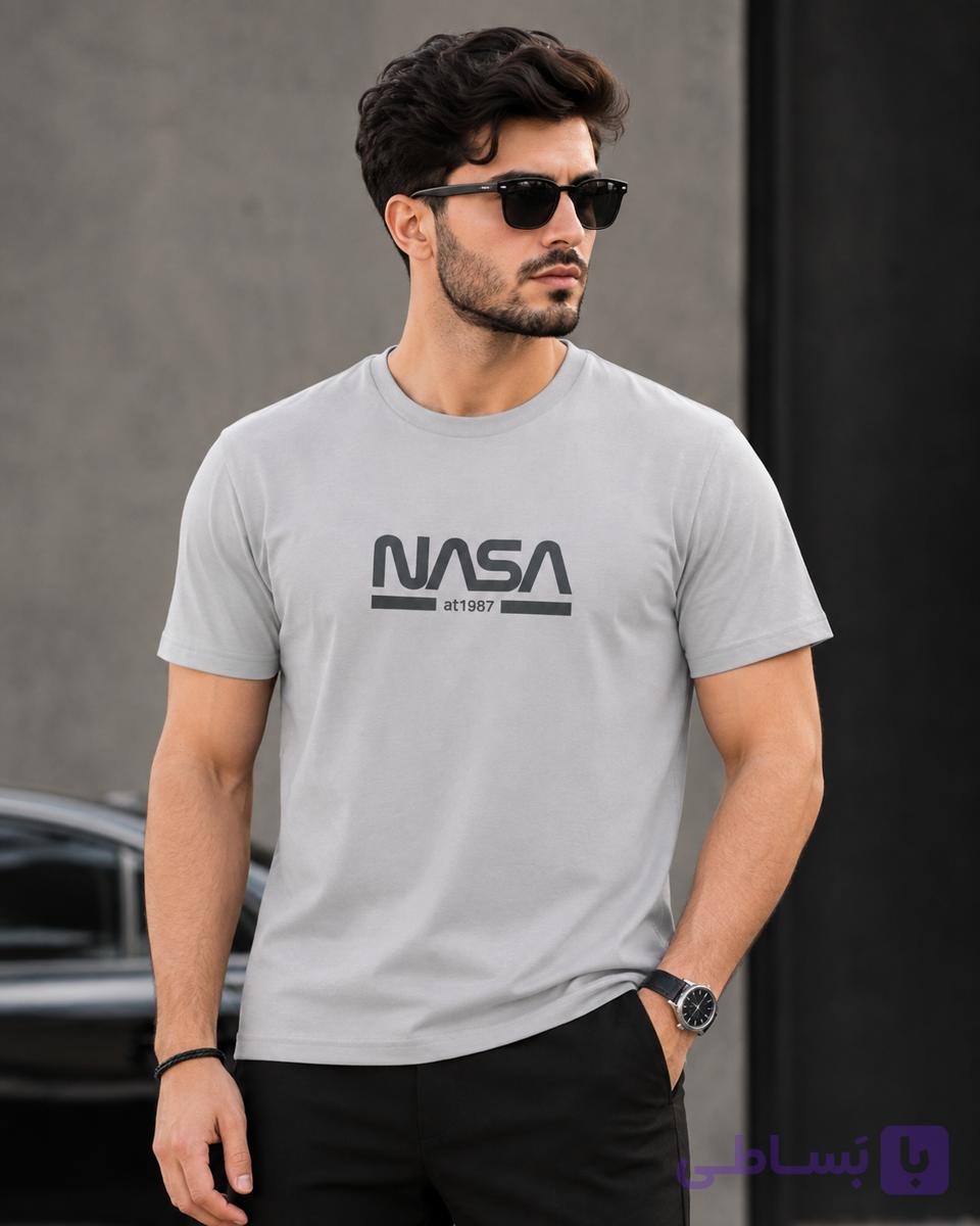 تیشرت مردانه طرح NASA رنگ طوسی سایز L