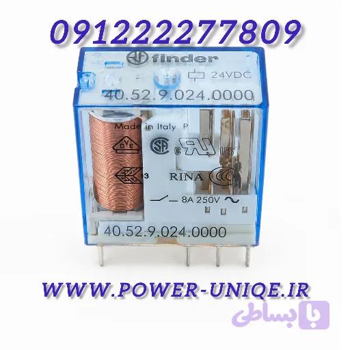 رله فیندر Finder 40.52.9.024 بوبین 24VDC دو کنتاکت DPDT A8 آمپر اصلی ایتالیا