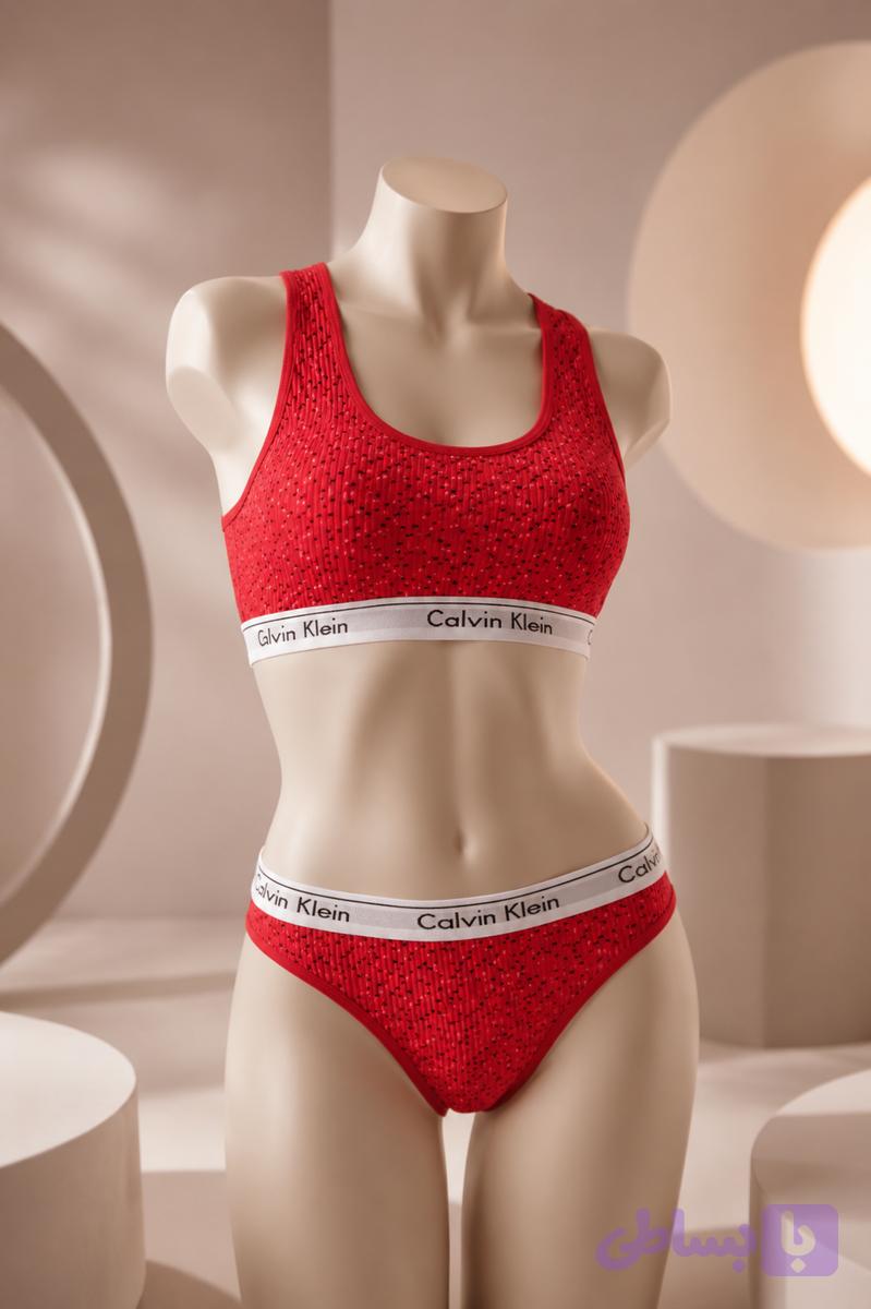 ست نیم تنه و شورت زنانه کلوین کلین طرح کبریتی Calvin Klein