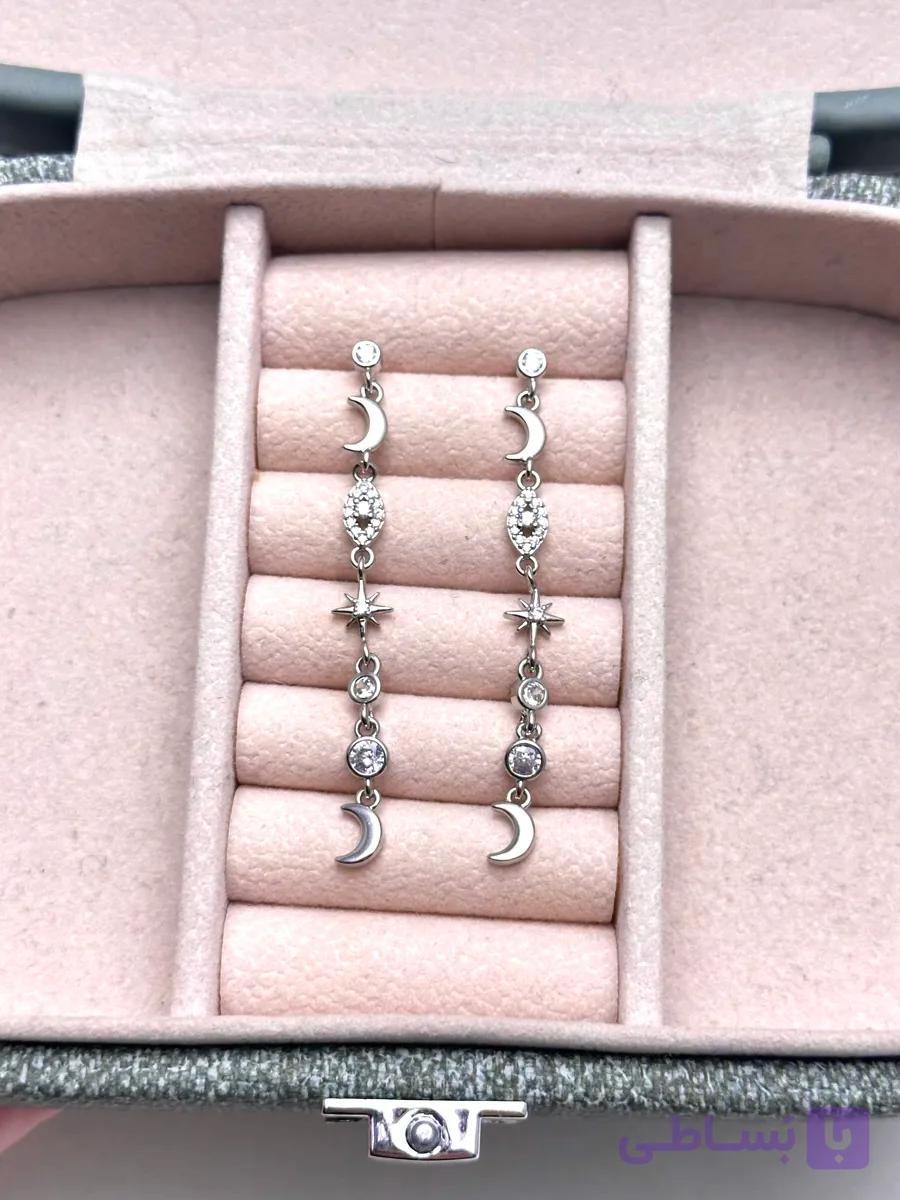 گوشواره استیل رنگ ثابت نقره ای مدل ستاره