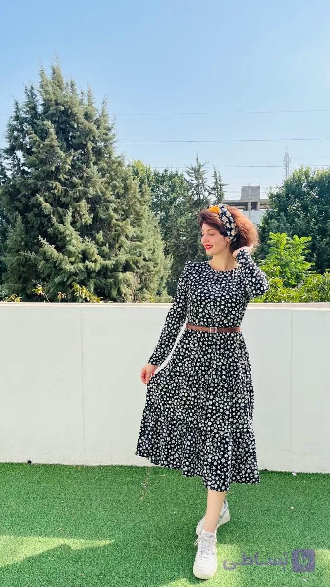 پیراهن زنانه مشکی گل‌دار/ کد ۱۰۲۱