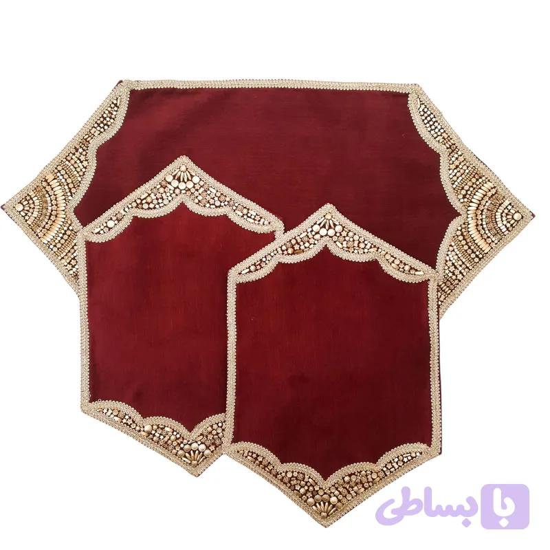 رومیزی سه تیکه سنگ دوزی شده جنس مخمل