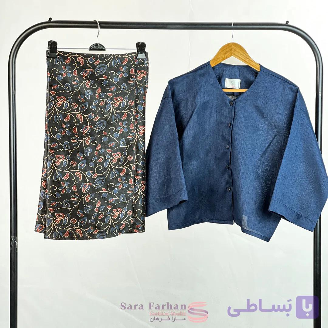 ست دو تیکه زنانه مدل کتی و شلوار طرح‌دار تافته زنانه — تصویر 1
