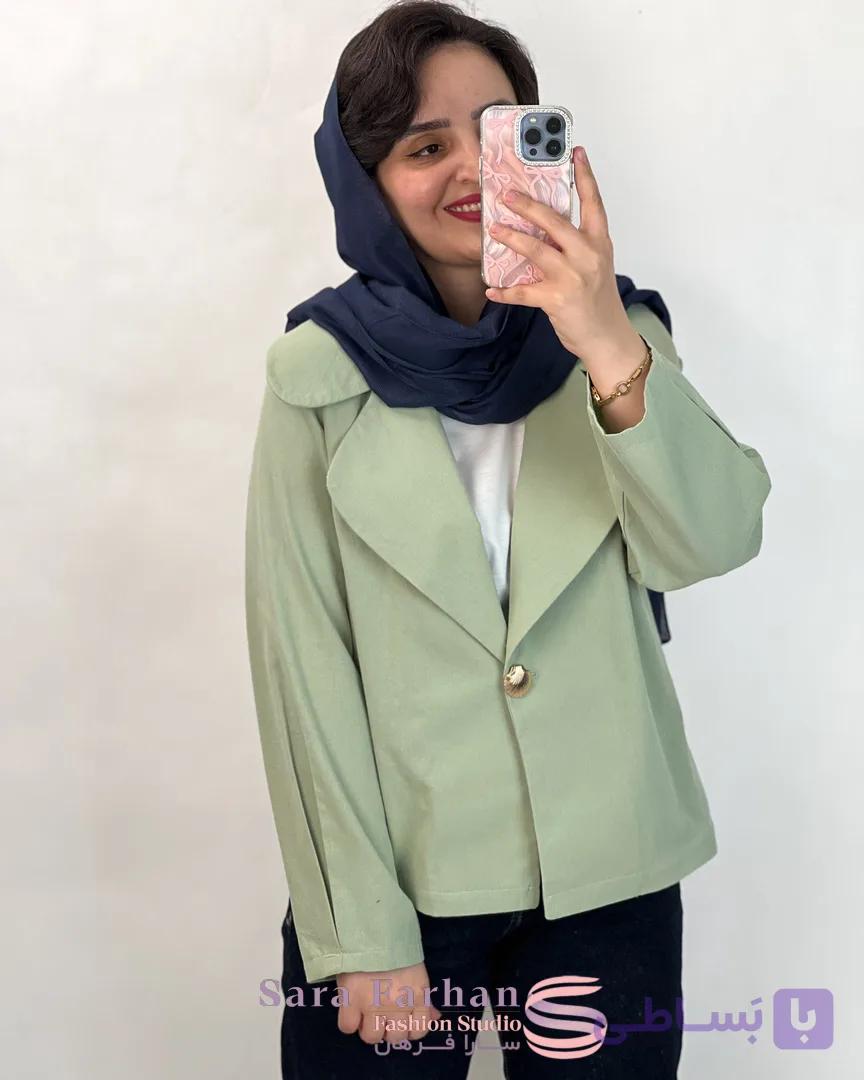 کت تک لینن زنانه مدل یقه موج‌دار؛ کت تابستانی شیک و مزونی — تصویر 1
