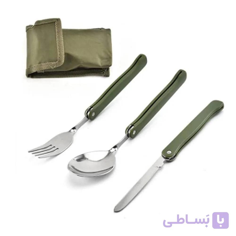 ست قاشق چنگال تاشو سبز ارتشی — تصویر 1