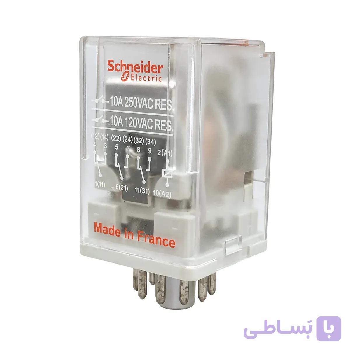 رله اشنایدر شیشه ای 11 پایه گرد 10 آمپر 250 ولت Schneider Relay — تصویر 1