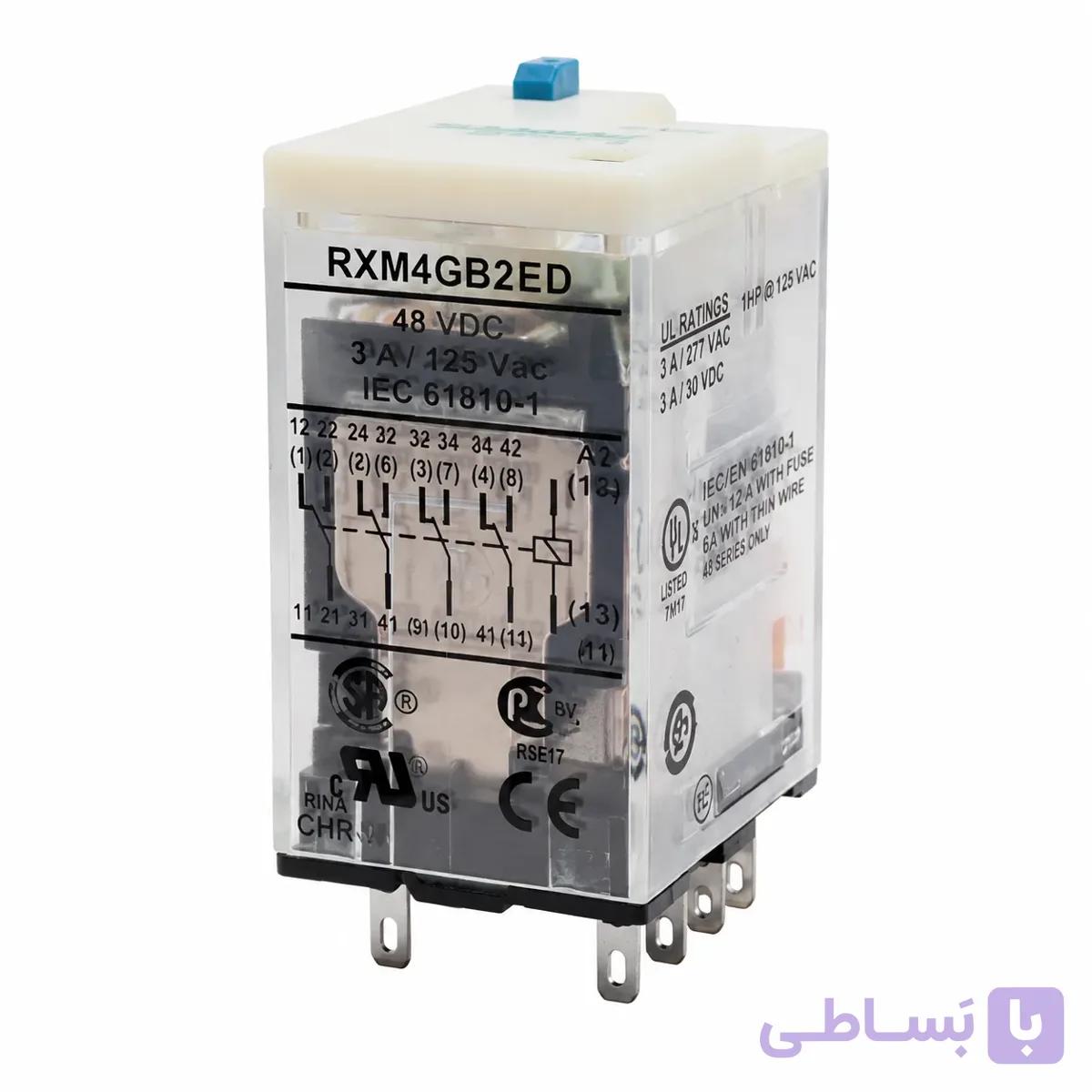 رله اشنایدر شیشه ای 14 پایه 3 آمپر 48 ولت Schneider Relay RXM4GB2ED DC — تصویر 1