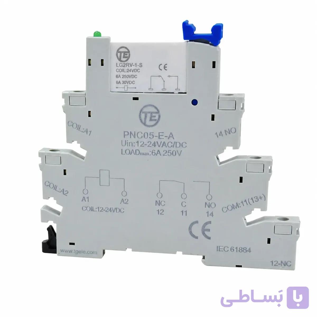رله سوکت دار 24 DC ولت 6 آمپر Relay Socket  TE PNC05-E-A رله همراه با سوکت — تصویر 1