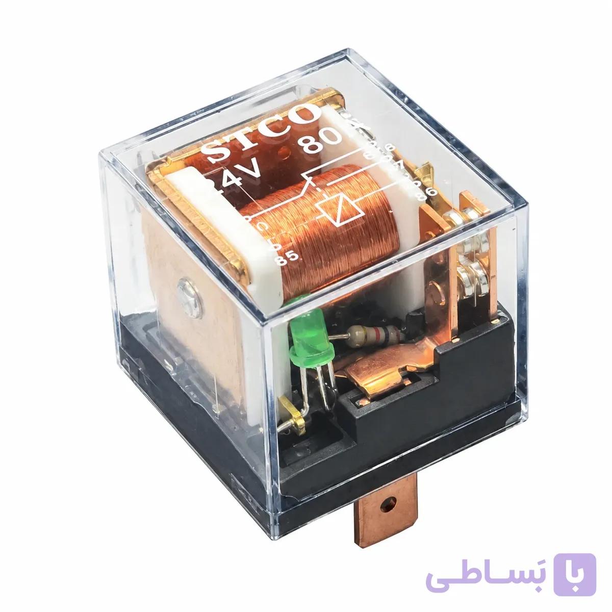 رله پنج فیش شیشه ای آفتامات80 آمپر DC 24V مدل STCO اصلی — تصویر 1