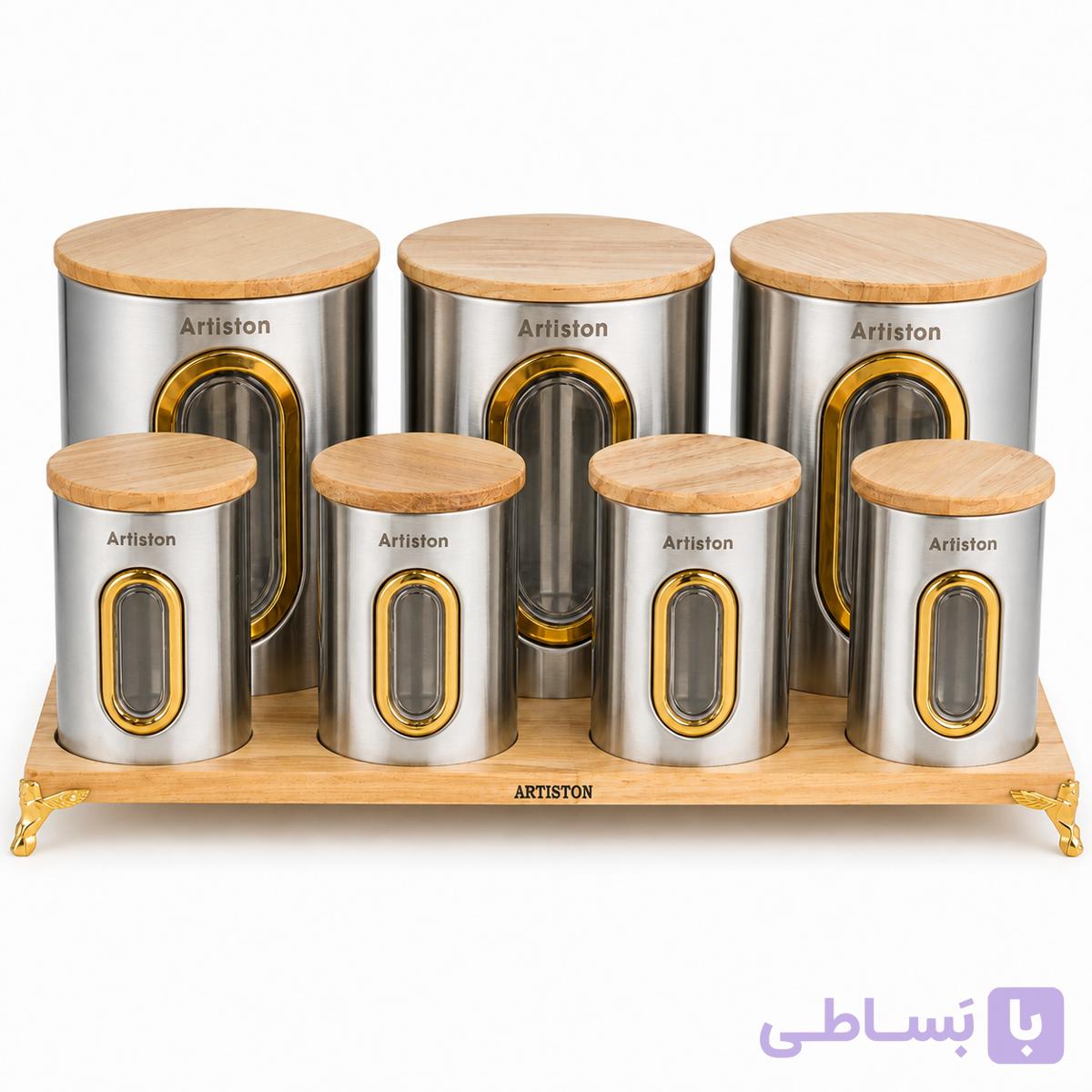 ست جا ادویه آرتیستون با استند چوبی و قوطی فلزی