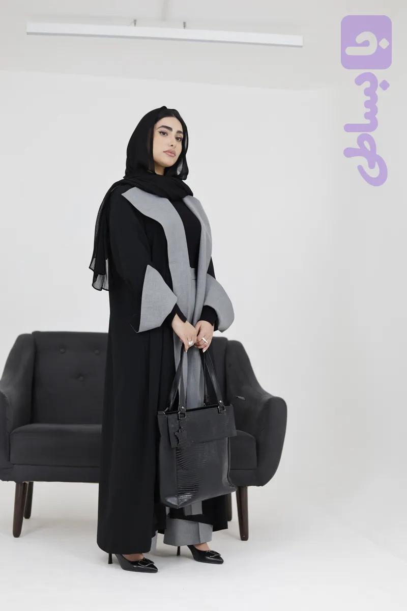 عبا دو رنگ یقه انگلیسی جلو باز