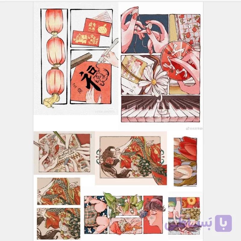 پک استیکر برچسب طرح دختر ژاپنی . چینی . کره ای مخصوص بولت جورنال و اسکرپ بوک
