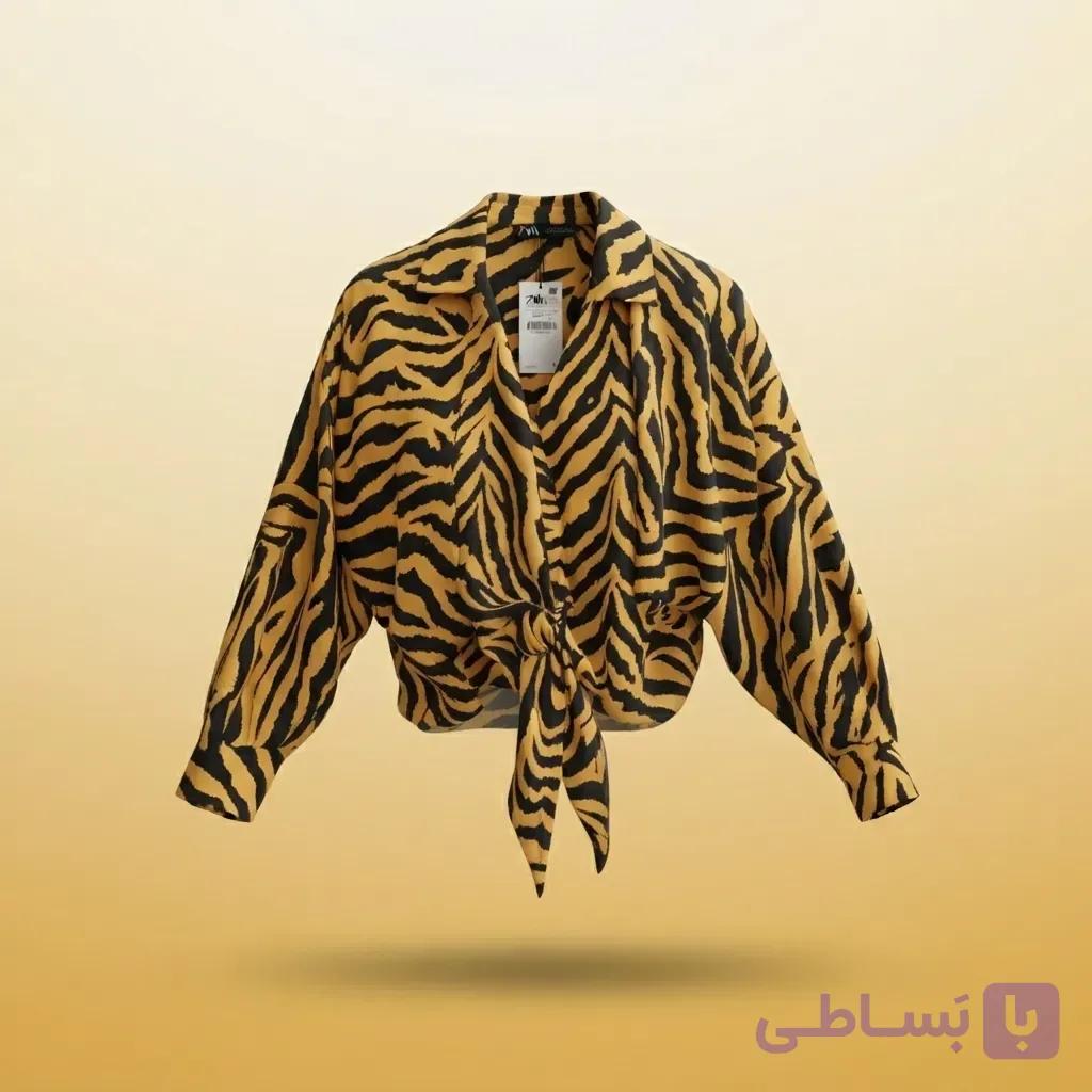 شومیز زنانه گره دار روژا طرح پلنگی — تصویر 1