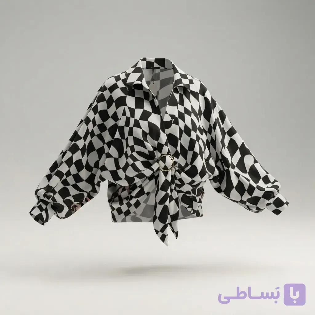 شومیز گره ای زنانه طرح شطرنجی — تصویر 1