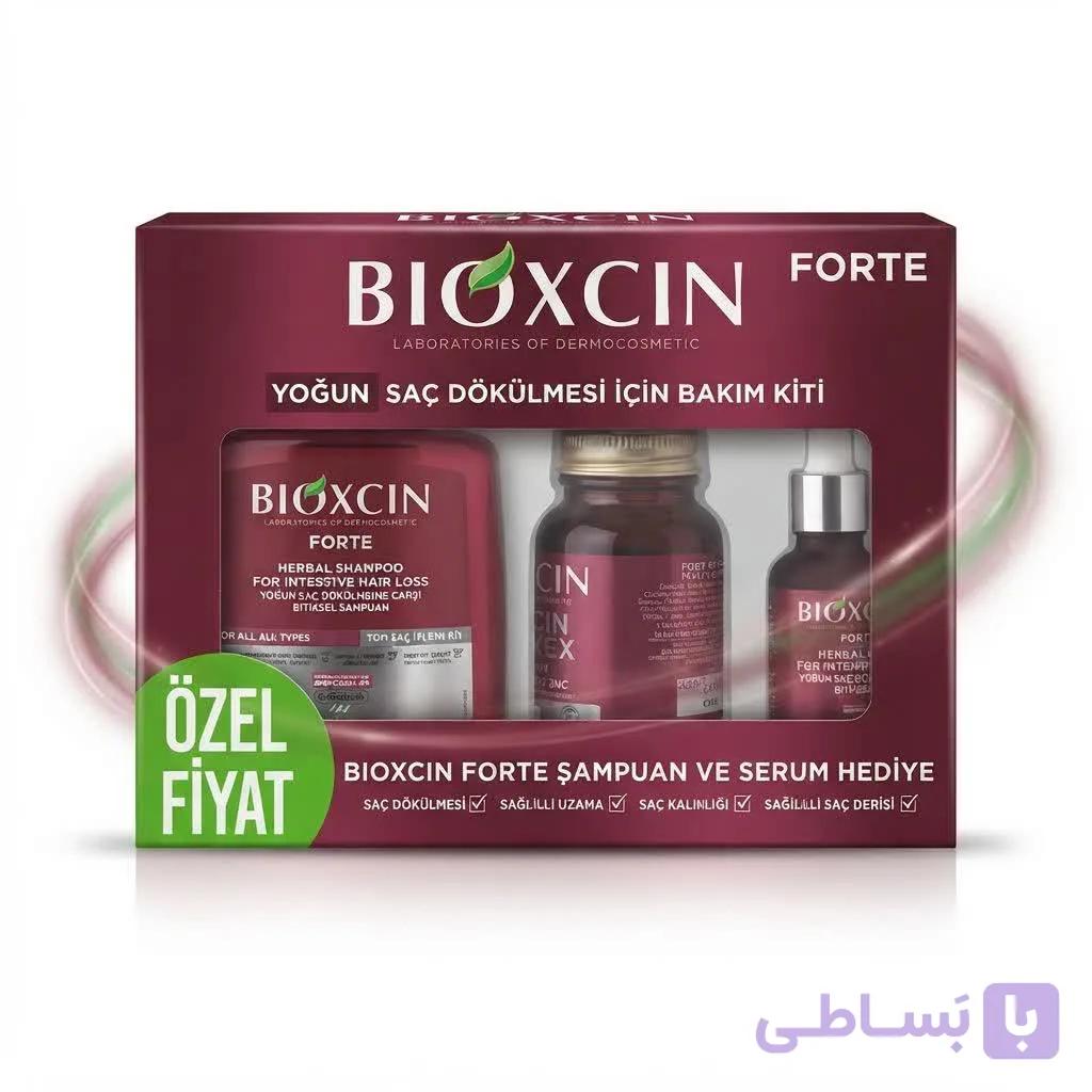 کیت مراقبت ضد ریزش شدید مو پک کامل شامپو، سرم و قرص کراتین مدل Bioxcin Forte   حجم 749  میل