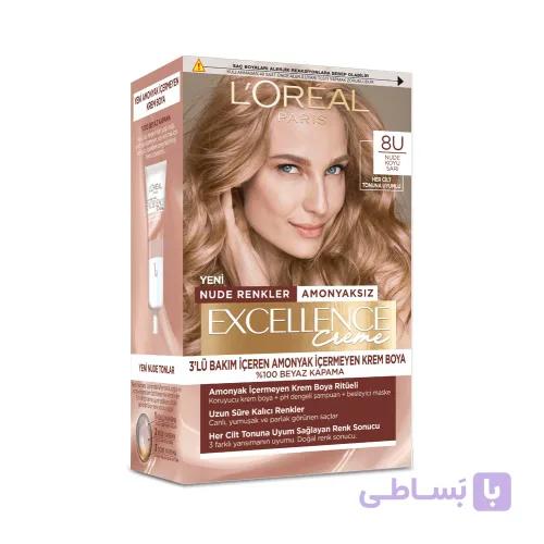 رنگ مو لورال بدون آمونیاک رنگ 8U (بلوند تیره نود) سری Excellence Creme Nude — تصویر 1