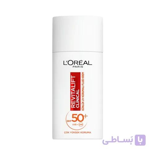 فلوئید ضد آفتاب روزانه لورال پاریس مدل Revitalift Clinical با SPF 50+ و محافظت بالا در برابر UV حجم ۵۰ میلی‌لیتر — تصویر 1