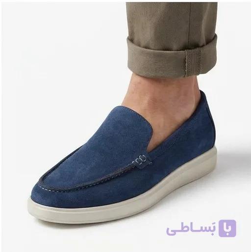 کفش لوفر مردانه چرم سوئد بالیستکو، رنگ آبی نفتی — کد ۸۸ — تصویر 1