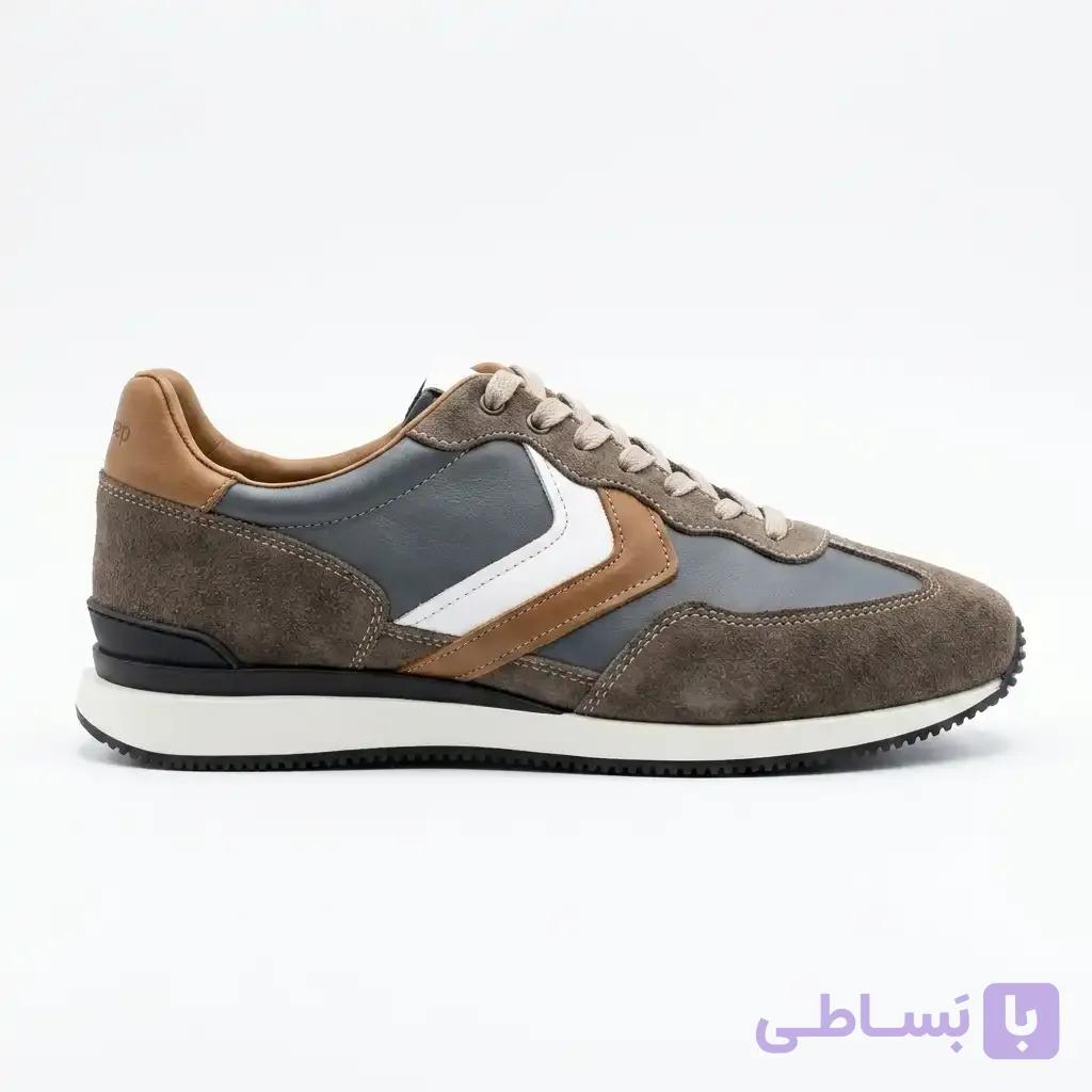 کفش اسنیکرز چرم گاوی مردانه بالیستکو قهوه‌ای/طوسی کد 92 — تصویر 1