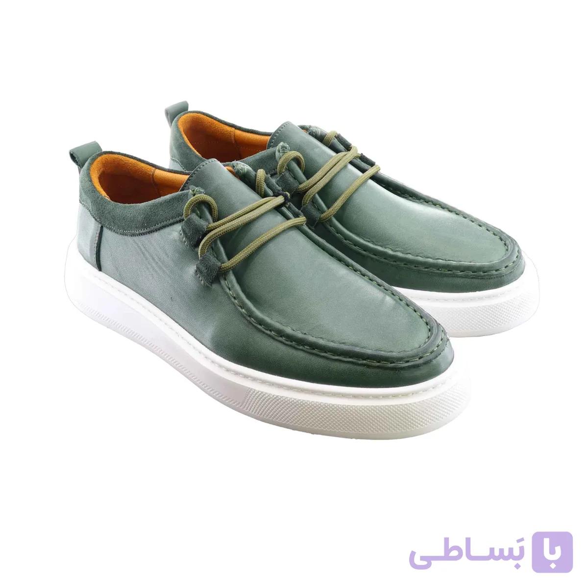 کفش کالج چرم طبیعی مردانه سبز زیتونی کد 57 — تصویر 1