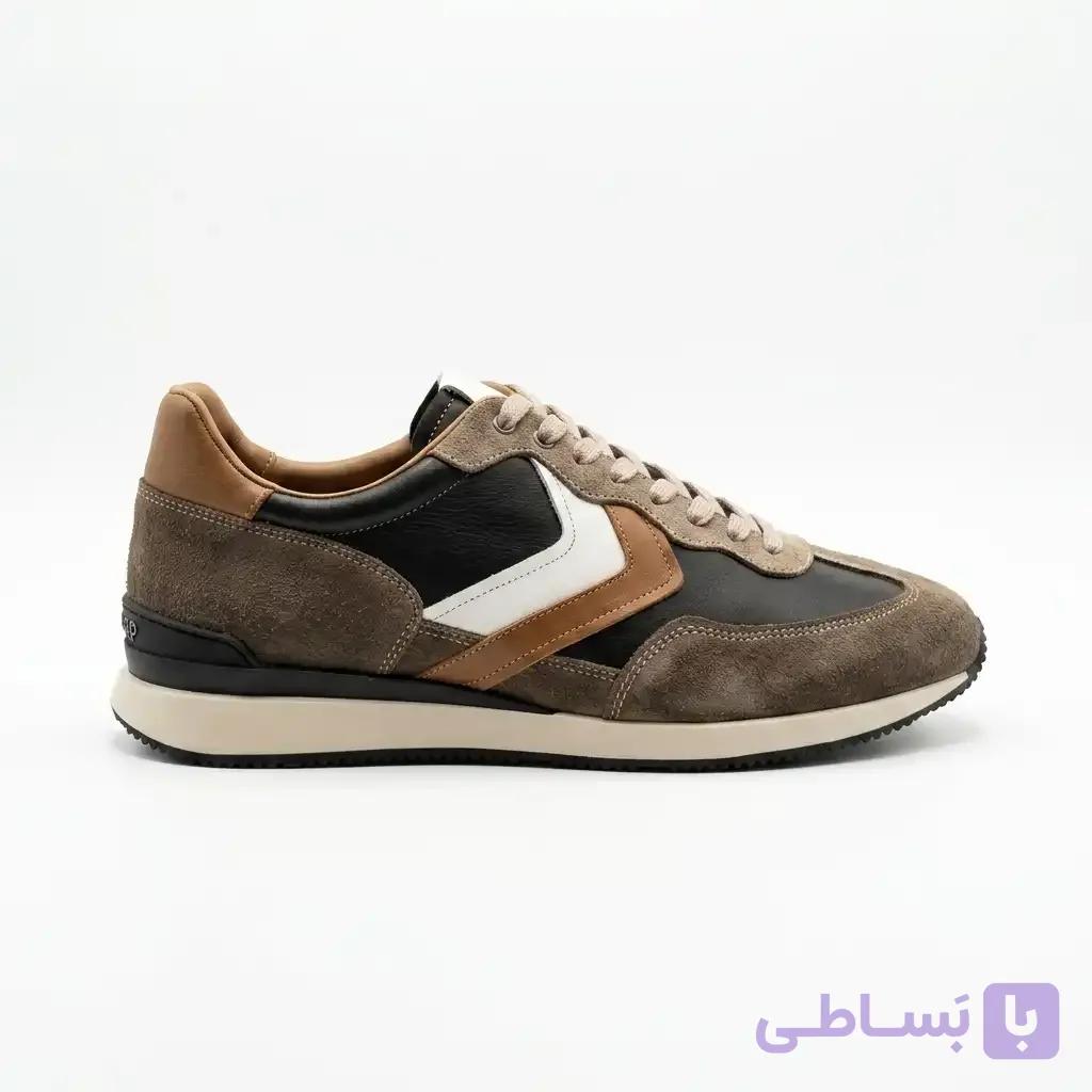 کفش اسنیکرز چرم گاوی مردانه بالیستکو قهوه‌ای/مشکی کد 94 — تصویر 1