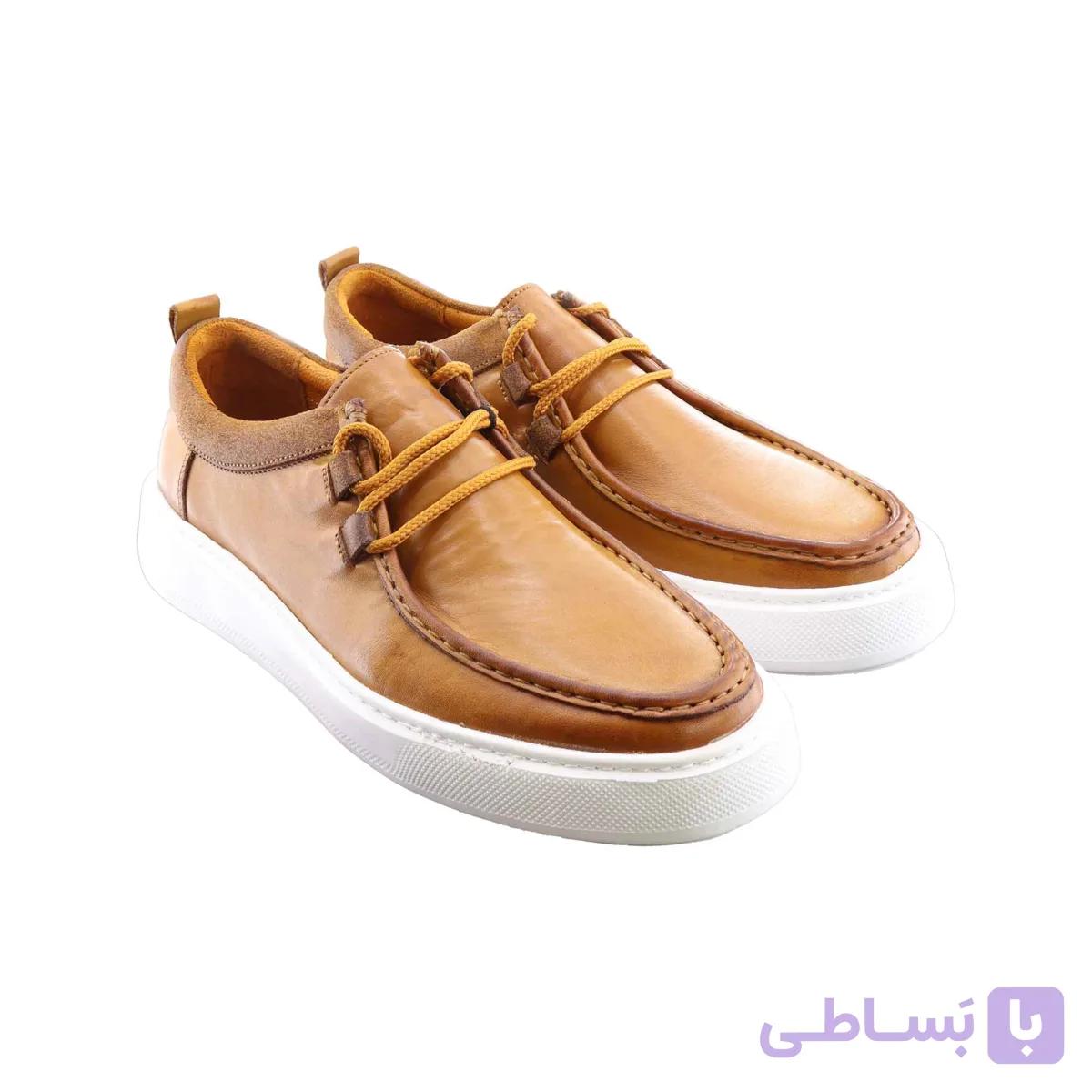کفش کالج چرم طبیعی اورجینال قهوه ای روشن کد 59 — تصویر 1
