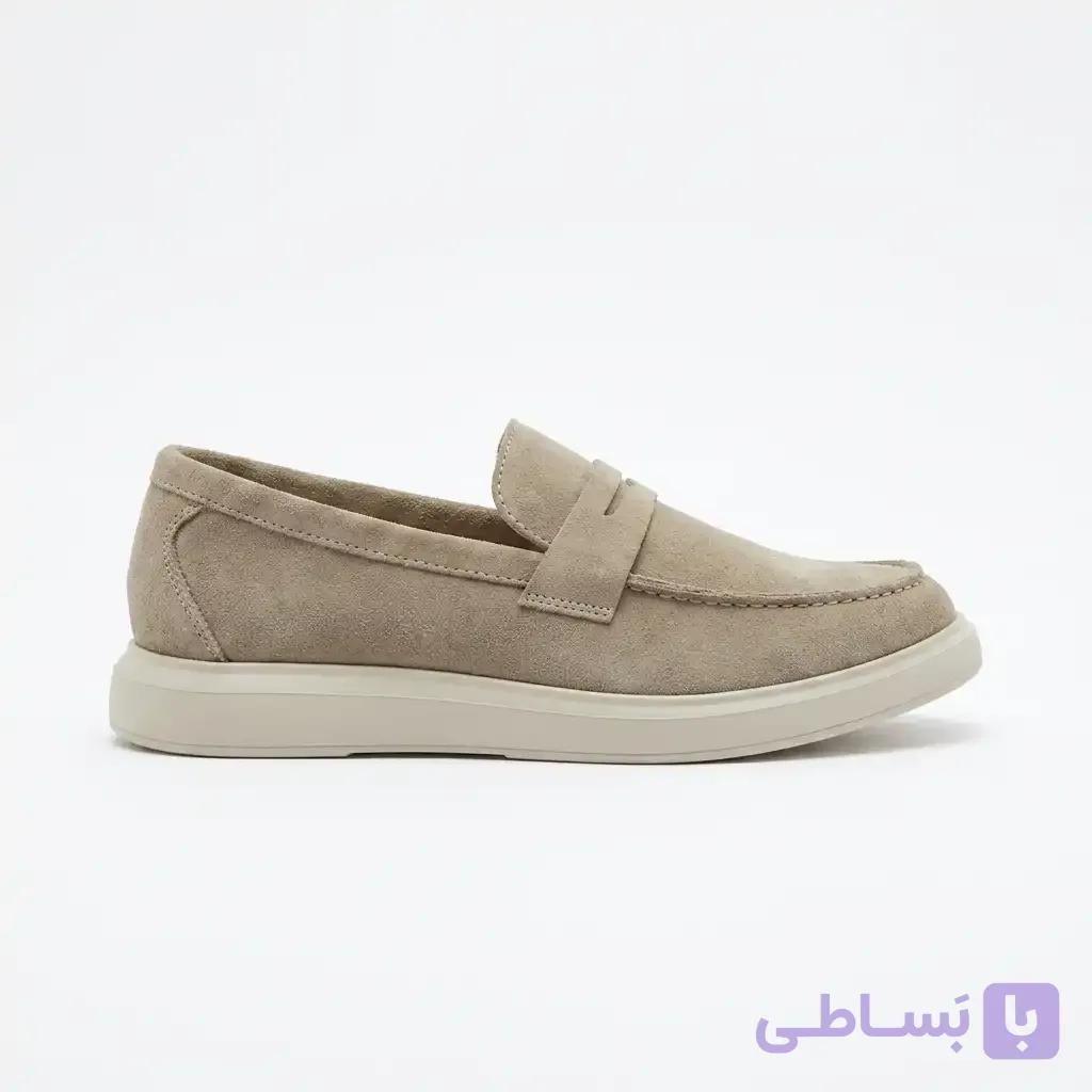 کفش لوفر زنانه چرم اصل خاکی کد 91  (37 تا 41) — تصویر 1
