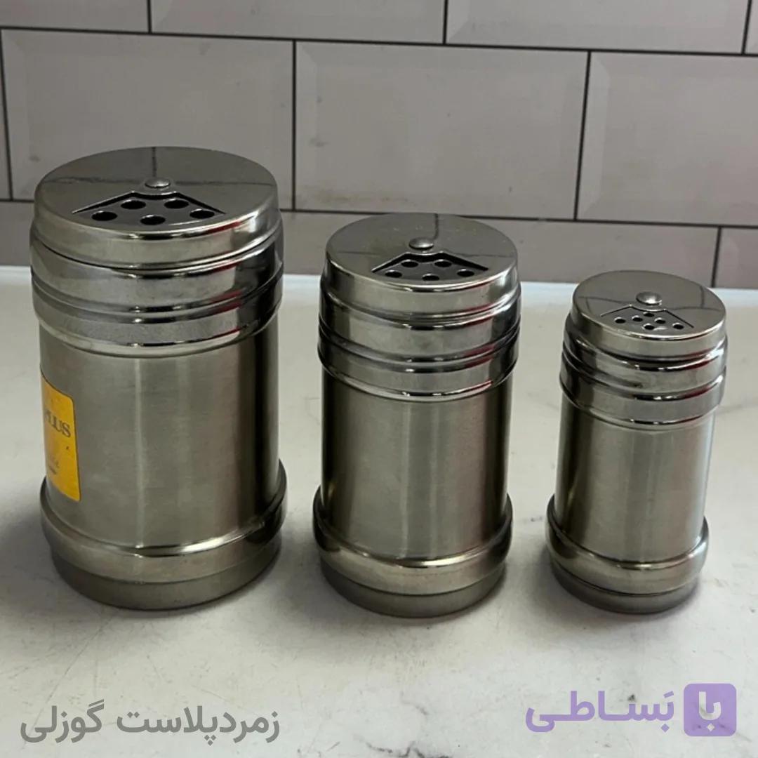 نمکدان و سماق پاش استیل 3تایی — تصویر 1