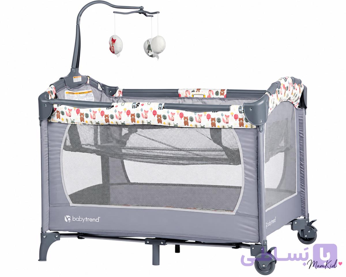 پارک بازی و تخت مسافرتی نوزاد بیبی ترند Baby Trend Woodland Grey Playard — تصویر 1