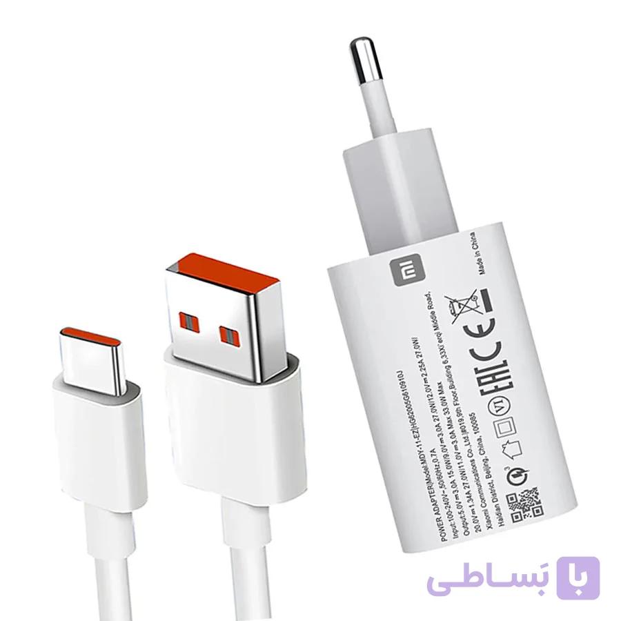 شارژر دیواری شیاومی فست ۱۵ وات مدل MDY 18 EG سر کارتنی دو پین ایرانی به همراه کابل ۴آمپر