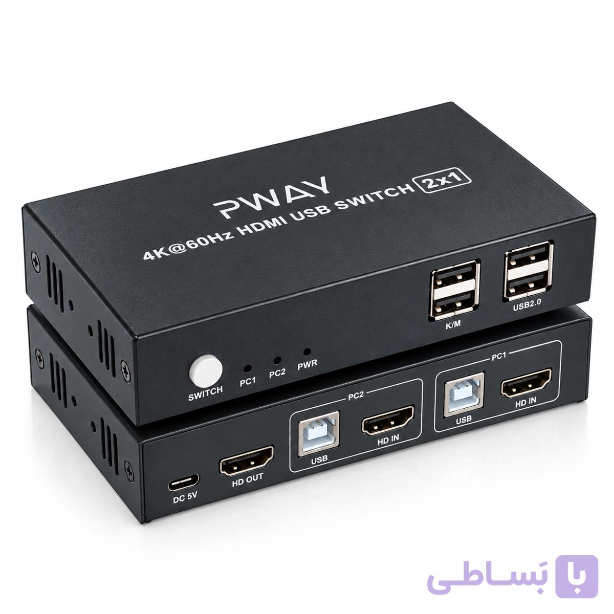 سوییچ HDMI و USB دو پورت PWAY مدل 4K 60Hz HDMI USB Switch 2x1