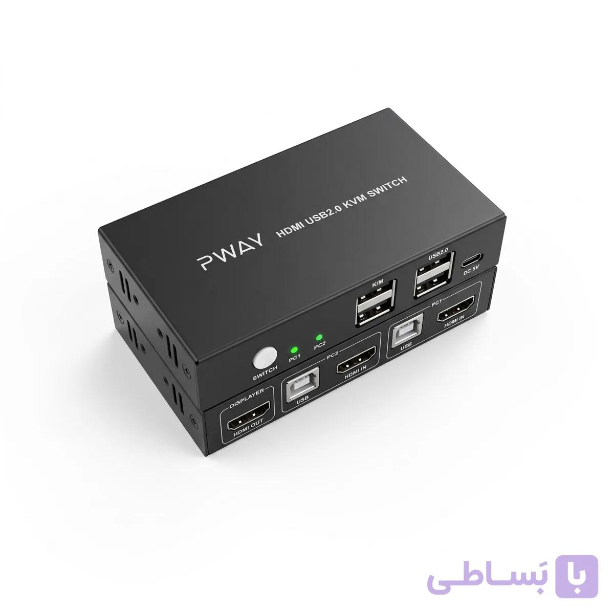 کی وی ام سوییچ HDMI دو پورت PWAY مدل HDMI USB2.0 KVM Switch با پشتیبانی از 4K 60Hz