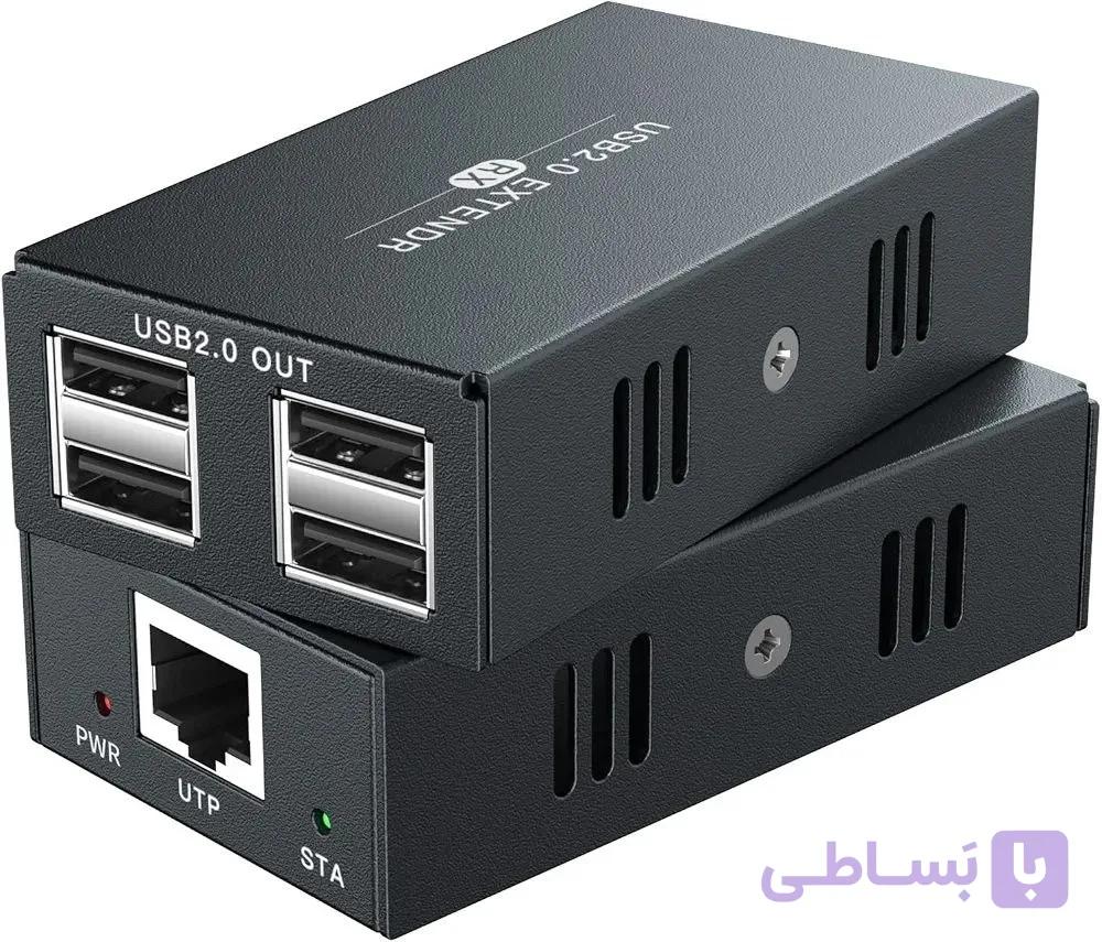 اکستندر USB 2.0 روی کابل شبکه PWAY مدل USB2.0 Extender با چهار پورت خروجی